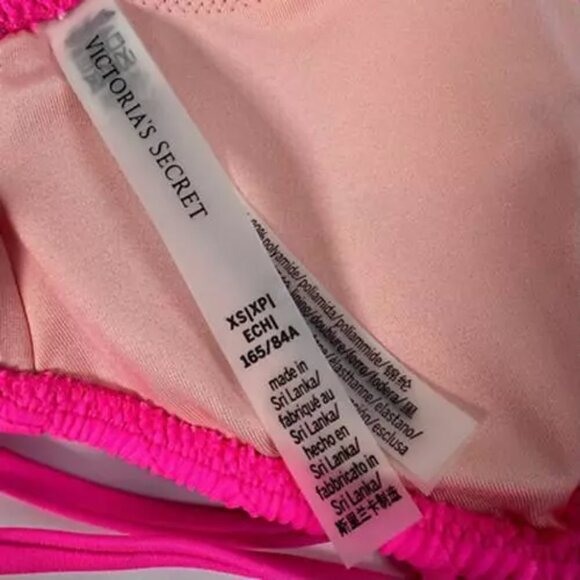 Victoria’s Secret Swim Womens Bikini Top Pink Padded V Neck Ruched Tassel XS NEW - Picture 9 of 9